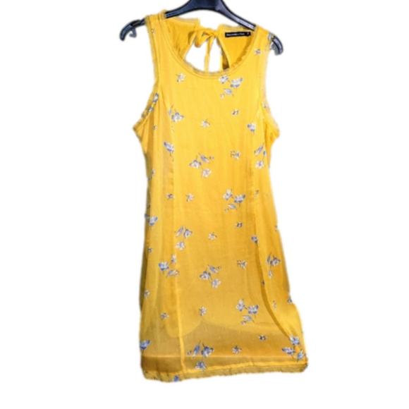 Abercrombie & Fitch yellow floral mini sleeveless sundress medium back key hole - Picture 1 of 7